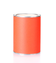 Can of paint isolated on white close-up
