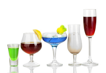 a variety of alcoholic drinks isolated on white