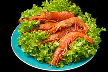 prawns with fresh salad on dish