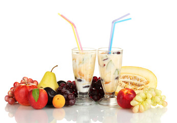 Milk shakes with fruit isolated on white close-up
