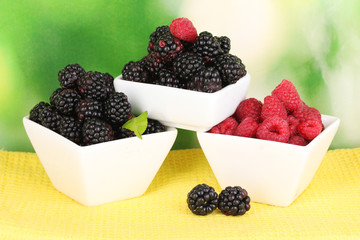 Ripe raspberries and brambles