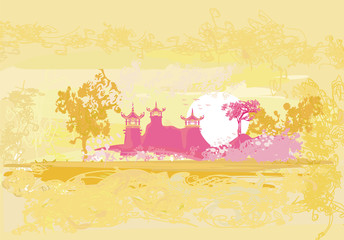 Obraz premium old paper with Asian Landscape