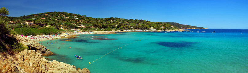 France - Ramatuelle - L'Escalet plage - panorama - obrazy, fototapety, plakaty