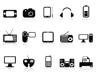 black electronic objects icons set