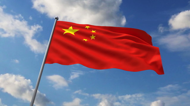 China flag waving against sky background