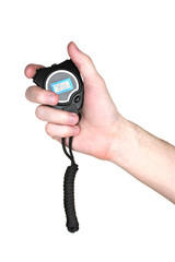 electronic sport timer in hand isolated on white