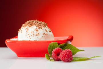 raspberries with vanilla ice cream