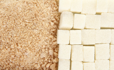 Sweetener with white and brown sugar close-up