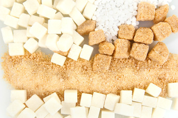 Sweetener with white and brown sugar close-up