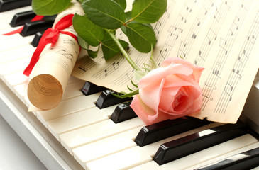 background of synthesizer keyboard with rose
