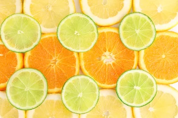 Papier Peint photo Lavable Tranches de fruits Orange citron vert et citron se bouchent