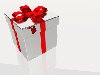 Silver gift box with ribbon and bow