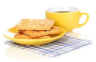 Cup of coffee and cookies isolated on white