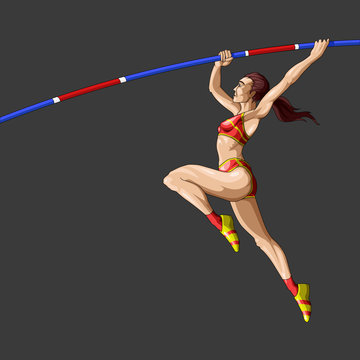 vector illustration of female doing pole valute