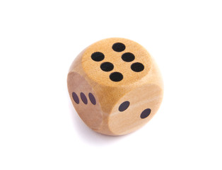 Wooden dice for board game isolated on white background