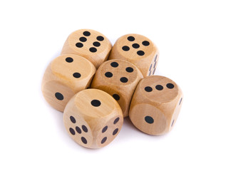 Wooden dice for board game isolated on white background