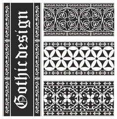 Set of seamless black-and-white gothic floral vector ornaments - 43691895