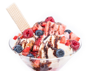 Fresh fruits on Ice Cream