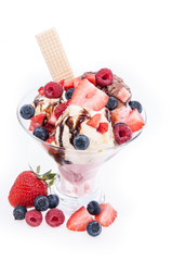 Fresh fruits on Ice Cream