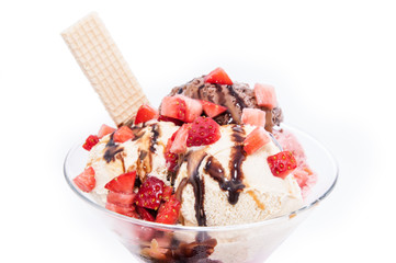 Ice Cream in a glass decorated with fruits