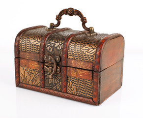 vintage wooden chest on white background