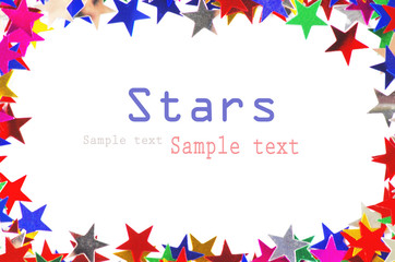 Star shaped confetti of different colors frame