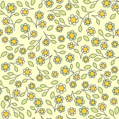 vector seamless pattern, leaves and flowers