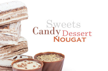 Chocolate and sweets over white