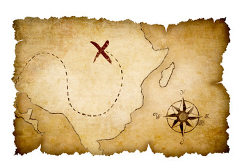 Pirates treasure map with marked location