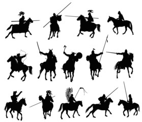 Horseman warriors vector  silhouettes set - 43696409