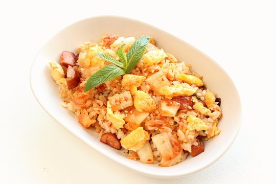 Korean cuisine kimchi fried rice with egg and sausage