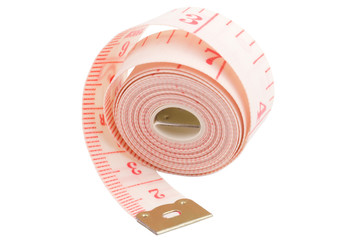 pink measuring tape isolated on white background