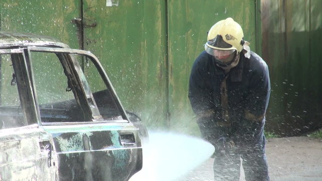 The burning car