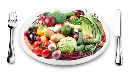 Lots of vegetables on a plate.