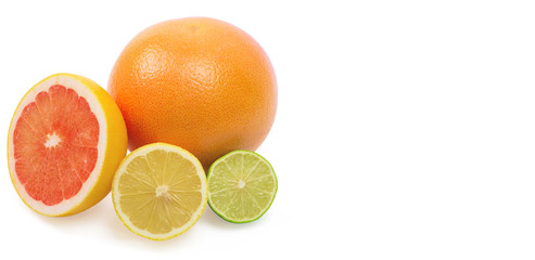 Image of a fresh whole lime, lemon and orange isolated on white