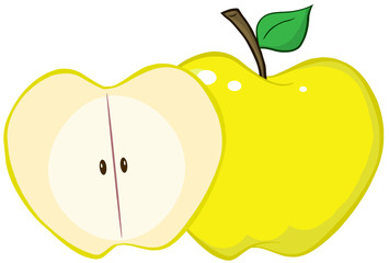 Whole And Cut Yellow Apple