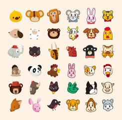 set of cute animal face icon