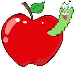 Happy Worm In Red Apple