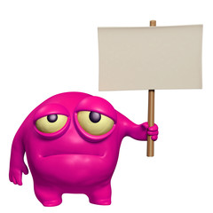 sad monster holding placard
