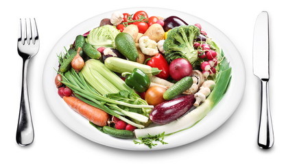 Lots of vegetables on a plate.