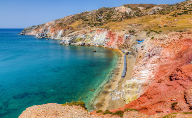 The colorful beach of Paleochori, Milos island, Cyclades, Greece