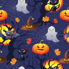 Obraz na płótnie Canvas Vector background of Halloween-related objects and creatures.