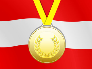 Goldene medaille mit österreichische Fahne