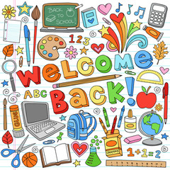 Back to School Supplies Notebook Doodle Vector Design Elements
