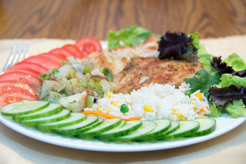 Chicken breast with rice and vegetable