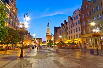 Raamstickers Old town of Gdansk with city hall at night, Poland © Patryk Kosmider