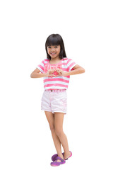 Little girl making the heart with her hands