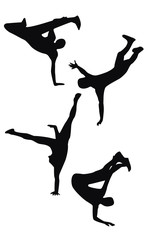 Four black hip hop dancing silhouettes