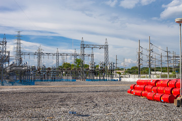 Electric power station with poles cables and powerful transforme