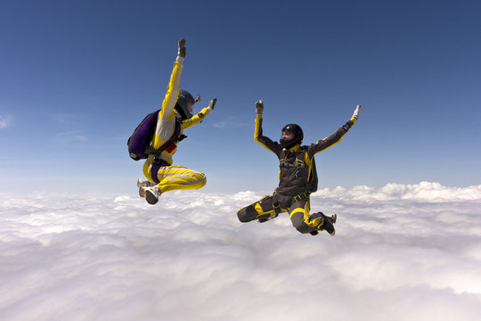 Skydivers in action.